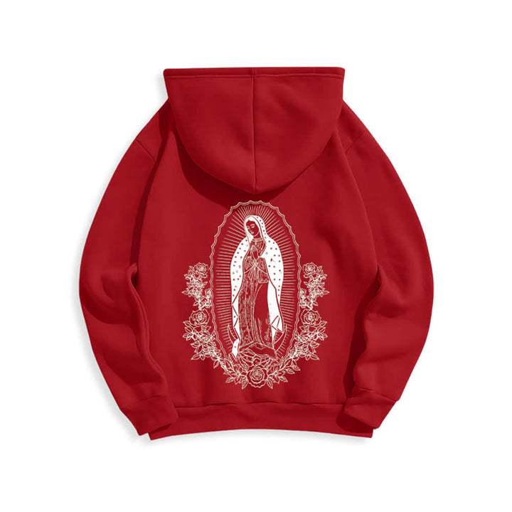 Christianartworkshop Virgin Mary Floral Halo Streetwear Pullover Hoodie - Red - 2XL - image 5