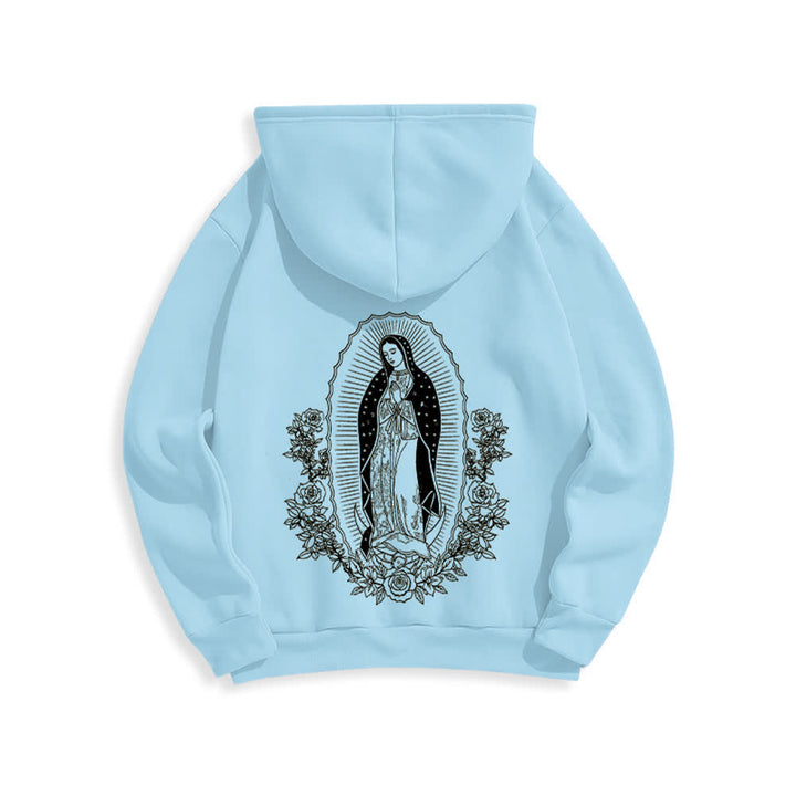 Christianartworkshop Virgin Mary Floral Halo Streetwear Pullover Hoodie - Blue - 2XL - image 0