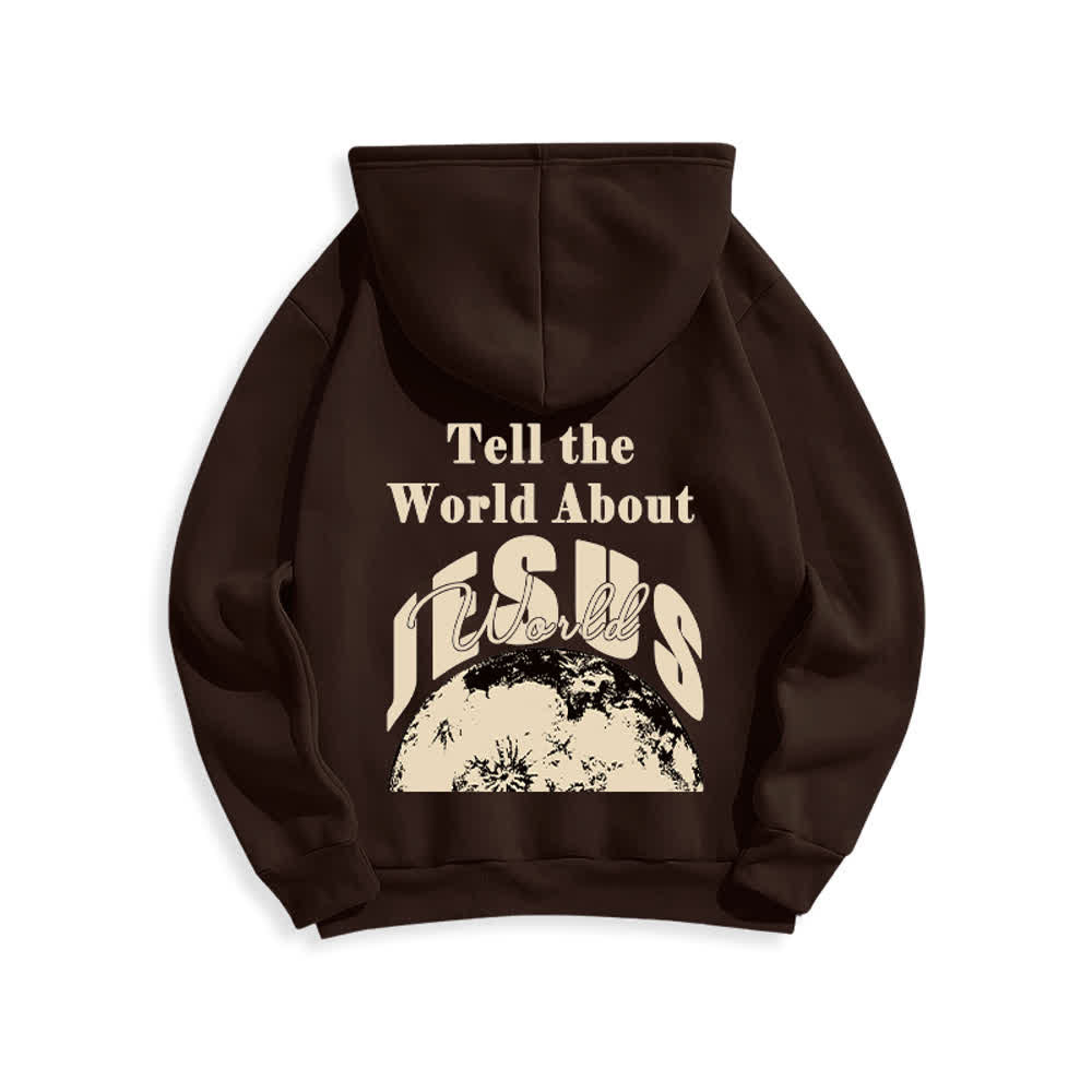 Christianartworkshop Tell The World About Jesus Fleece Lined Pullover Hoodie - Brown - 2XL - image 1