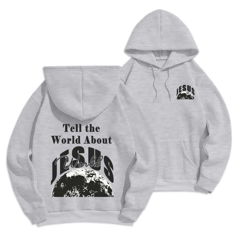 Christianartworkshop Tell The World About Jesus Fleece Lined Pullover Hoodie - Grey - 2XL - image 9