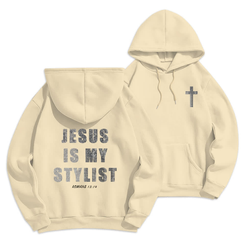 Christianartworkshop Jesus Is My Stylist Romans 13:14 Oversized Pullover Hoodie - Beige - 2XL - image 9