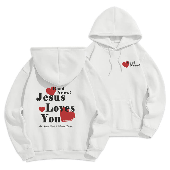 Christianartworkshop Jesus Loves You Good News Fleece Pullover Hoodie - White - 2XL - image 6