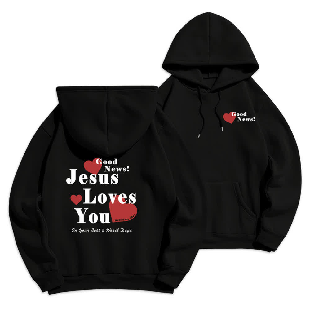 Christianartworkshop Jesus Loves You Good News Fleece Pullover Hoodie - Black - 2XL - image 9