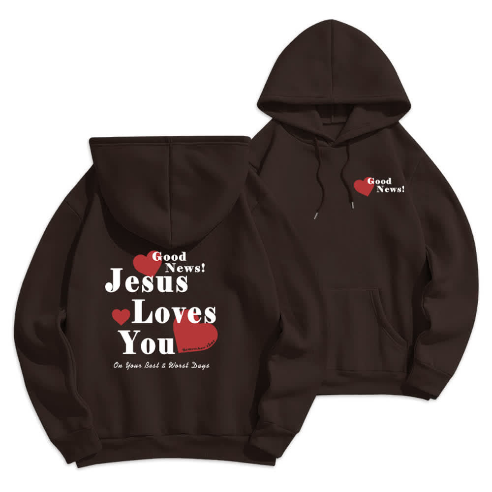 Christianartworkshop Jesus Loves You Good News Fleece Pullover Hoodie - Brown - 2XL - image 15