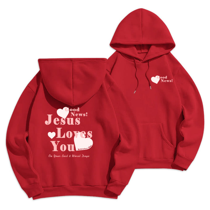Christianartworkshop Jesus Loves You Good News Fleece Pullover Hoodie - Red - 2XL - image 21