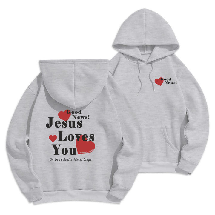 Christianartworkshop Jesus Loves You Good News Fleece Pullover Hoodie - Grey - 2XL - image 12