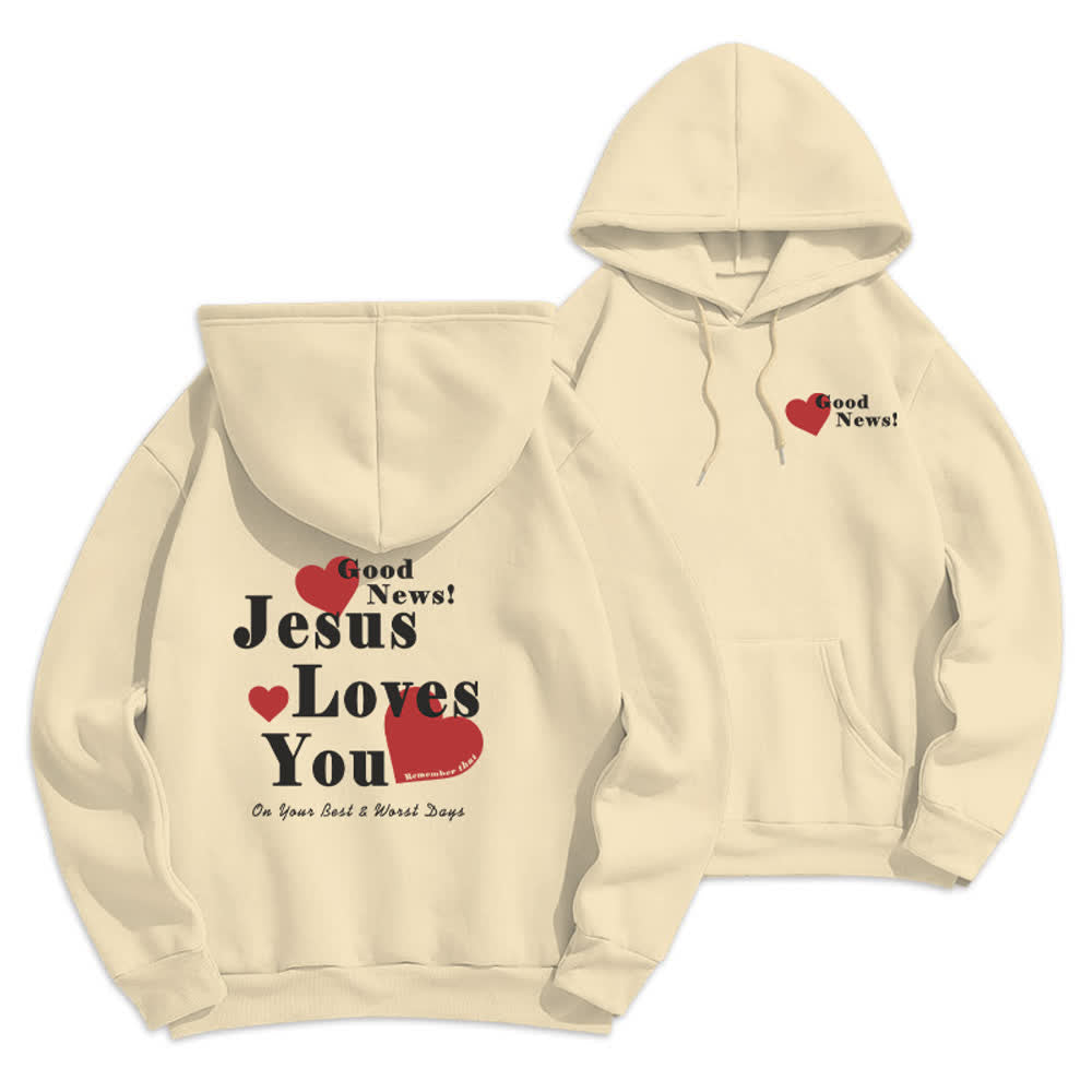 Christianartworkshop Jesus Loves You Good News Fleece Pullover Hoodie - Beige - 2XL - image 0