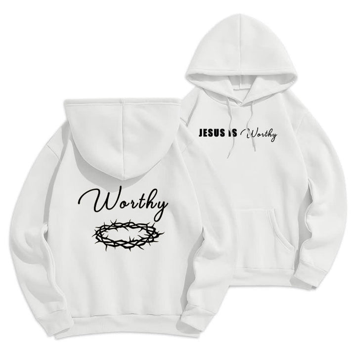 Christianartworkshop Jesus Is Worthy Gold Print Chocolate Brown Pullover Hoodie - White - 2XL - image 3