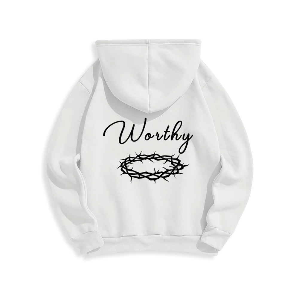 Christianartworkshop Jesus Is Worthy Gold Print Chocolate Brown Pullover Hoodie - image 4