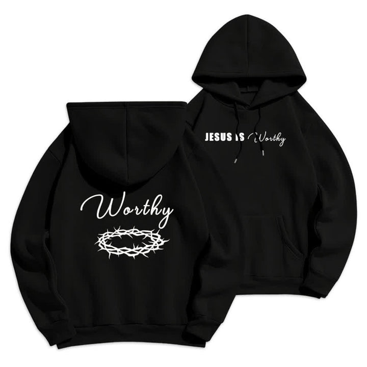 Christianartworkshop Jesus Is Worthy Gold Print Chocolate Brown Pullover Hoodie - Black - 2XL - image 6