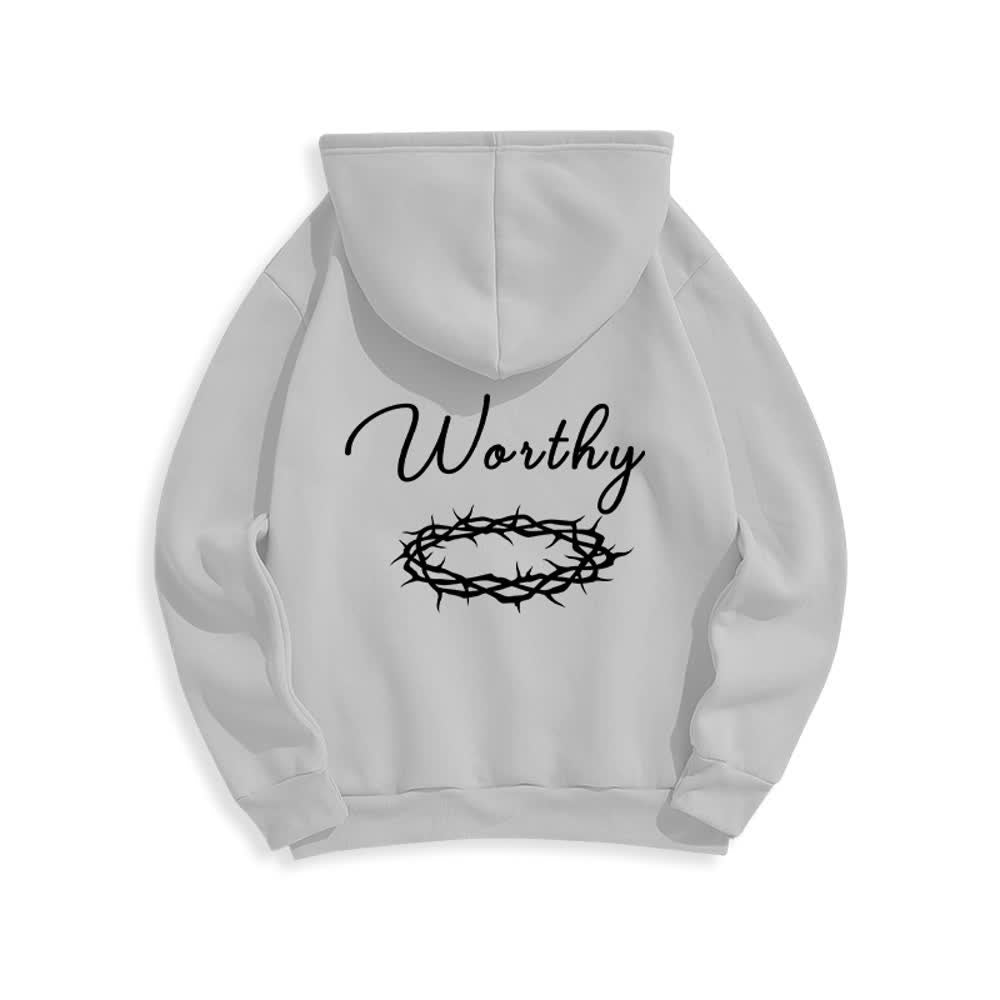 Christianartworkshop Jesus Is Worthy Gold Print Chocolate Brown Pullover Hoodie - image 13