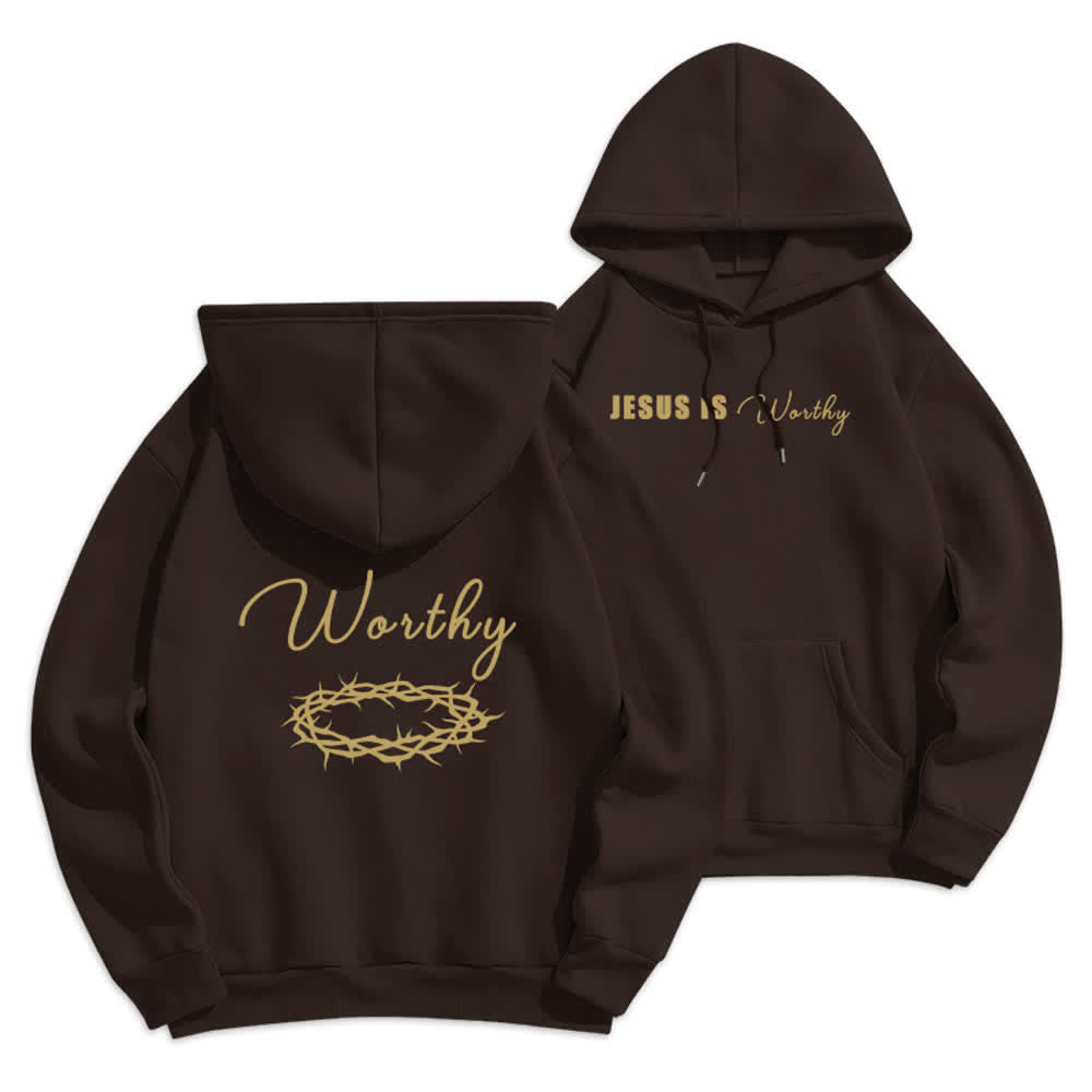 Christianartworkshop Jesus Is Worthy Gold Print Chocolate Brown Pullover Hoodie - Brown - 2XL - image 0