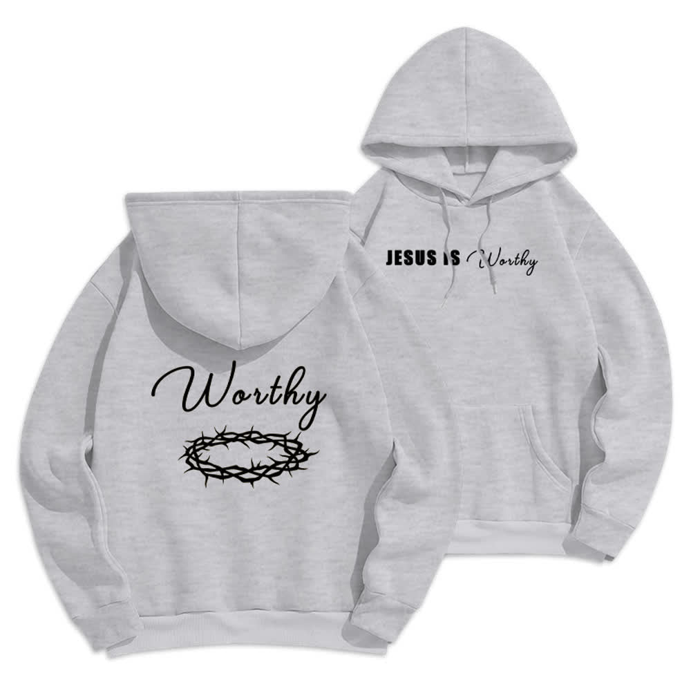 Christianartworkshop Jesus Is Worthy Gold Print Chocolate Brown Pullover Hoodie - Grey - 2XL - image 12
