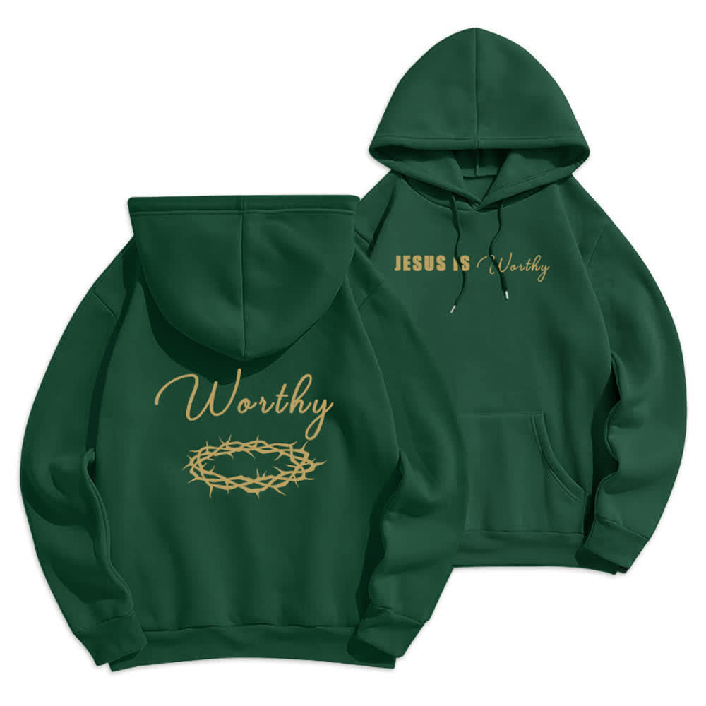 Christianartworkshop Jesus Is Worthy Gold Print Chocolate Brown Pullover Hoodie - Green - 2XL - image 18