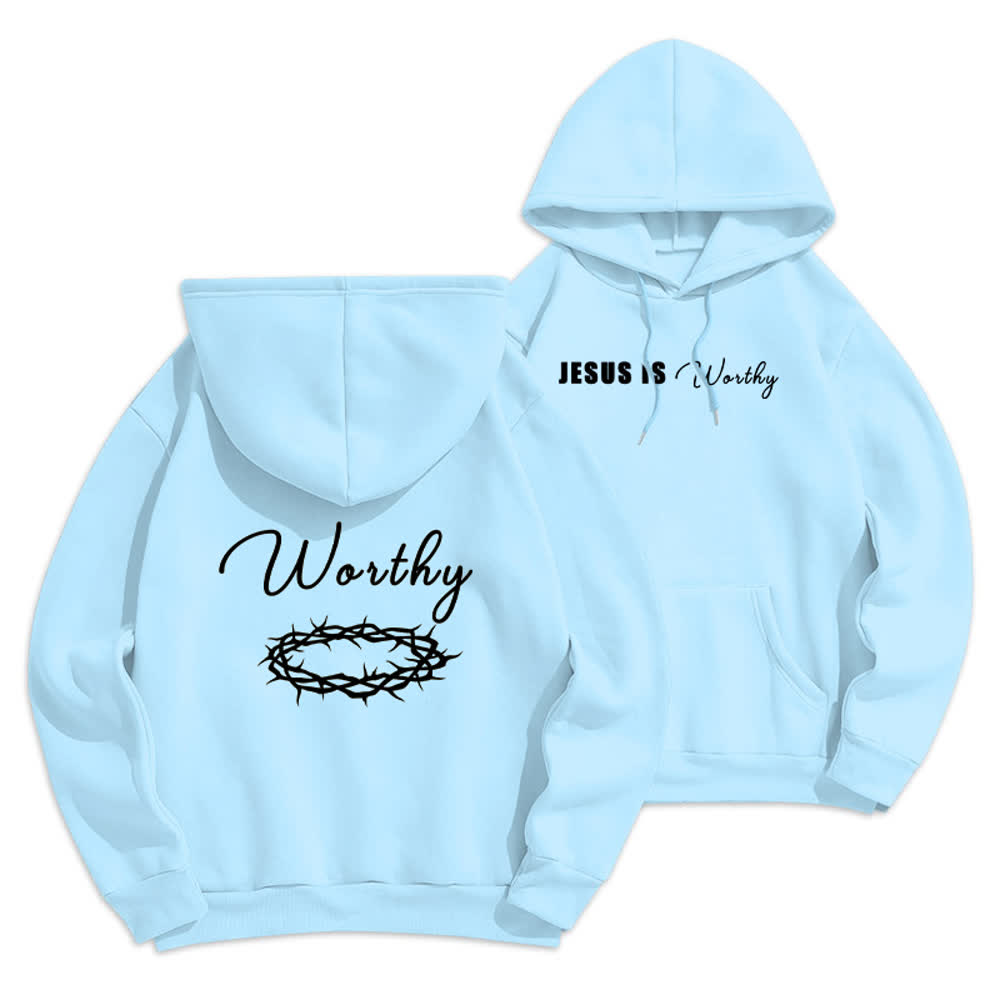 Christianartworkshop Jesus Is Worthy Gold Print Chocolate Brown Pullover Hoodie - Blue - 2XL - image 21