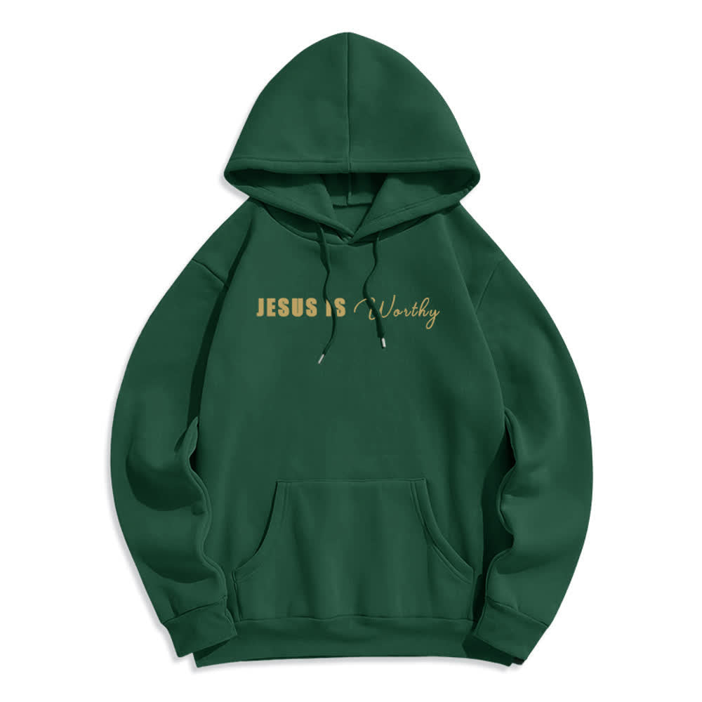 Christianartworkshop Jesus Is Worthy Gold Print Chocolate Brown Pullover Hoodie - image 20