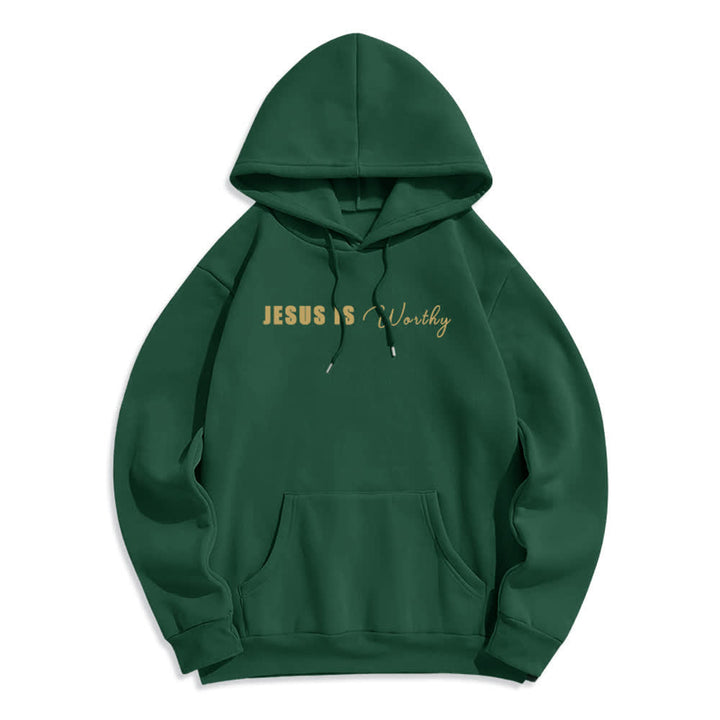 Christianartworkshop Jesus Is Worthy Gold Print Chocolate Brown Pullover Hoodie - image 20