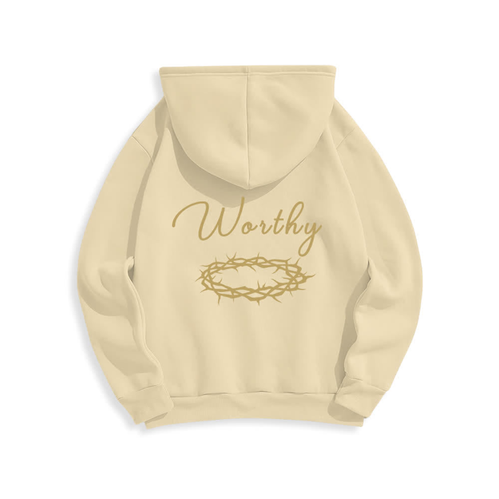 Christianartworkshop Jesus Is Worthy Gold Print Chocolate Brown Pullover Hoodie - image 10