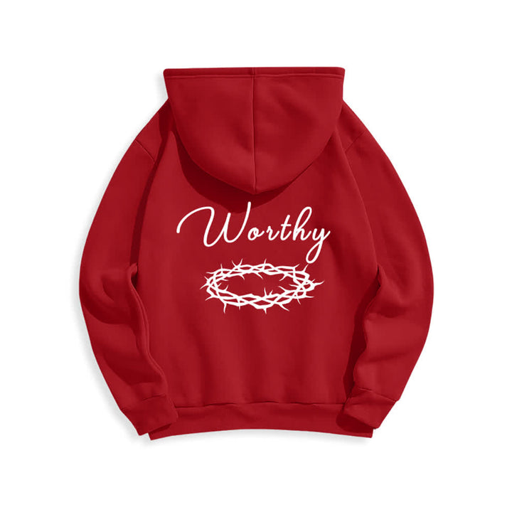 Christianartworkshop Jesus Is Worthy Gold Print Chocolate Brown Pullover Hoodie - image 16
