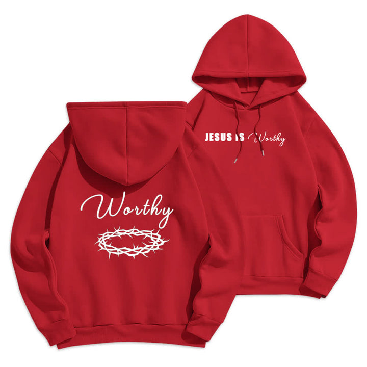 Christianartworkshop Jesus Is Worthy Gold Print Chocolate Brown Pullover Hoodie - Red - 2XL - image 15