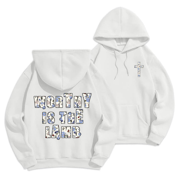 Christianartworkshop Floral Cross Patch Oversized Fleece Lined Hoodie - White - 2XL - image 3