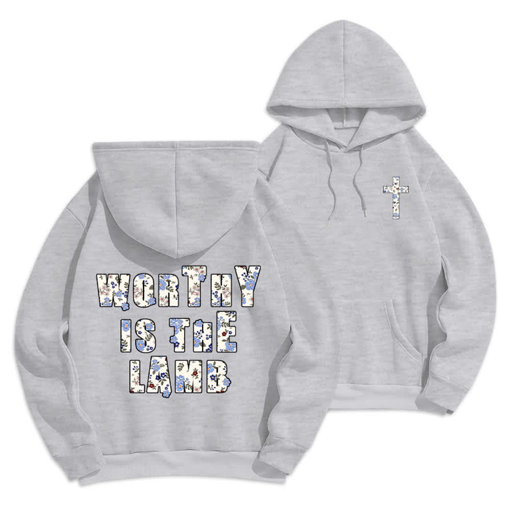 Christianartworkshop Floral Cross Patch Oversized Fleece Lined Hoodie - Grey - 2XL - image 9