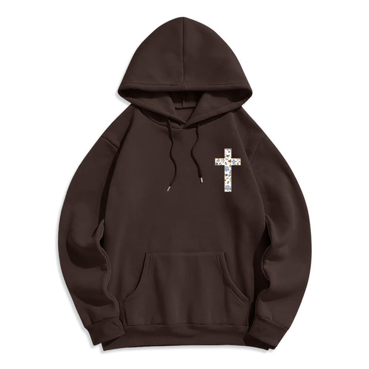 Christianartworkshop Floral Cross Patch Oversized Fleece Lined Hoodie - image 2