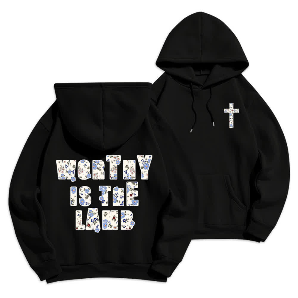 Christianartworkshop Floral Cross Patch Oversized Fleece Lined Hoodie - Black - 2XL - image 12