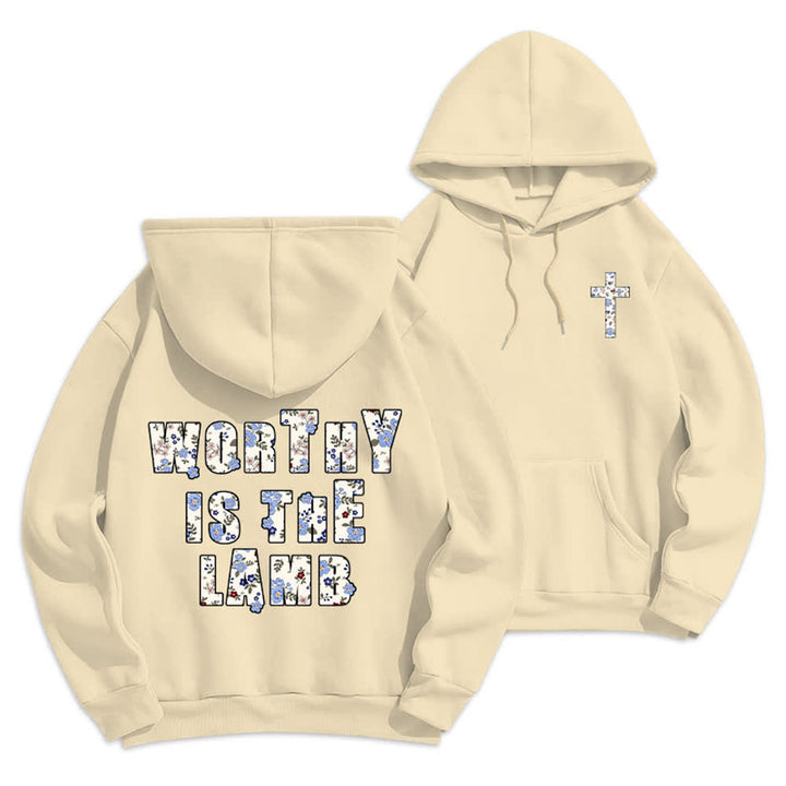 Christianartworkshop Floral Cross Patch Oversized Fleece Lined Hoodie - Beige - 2XL - image 15