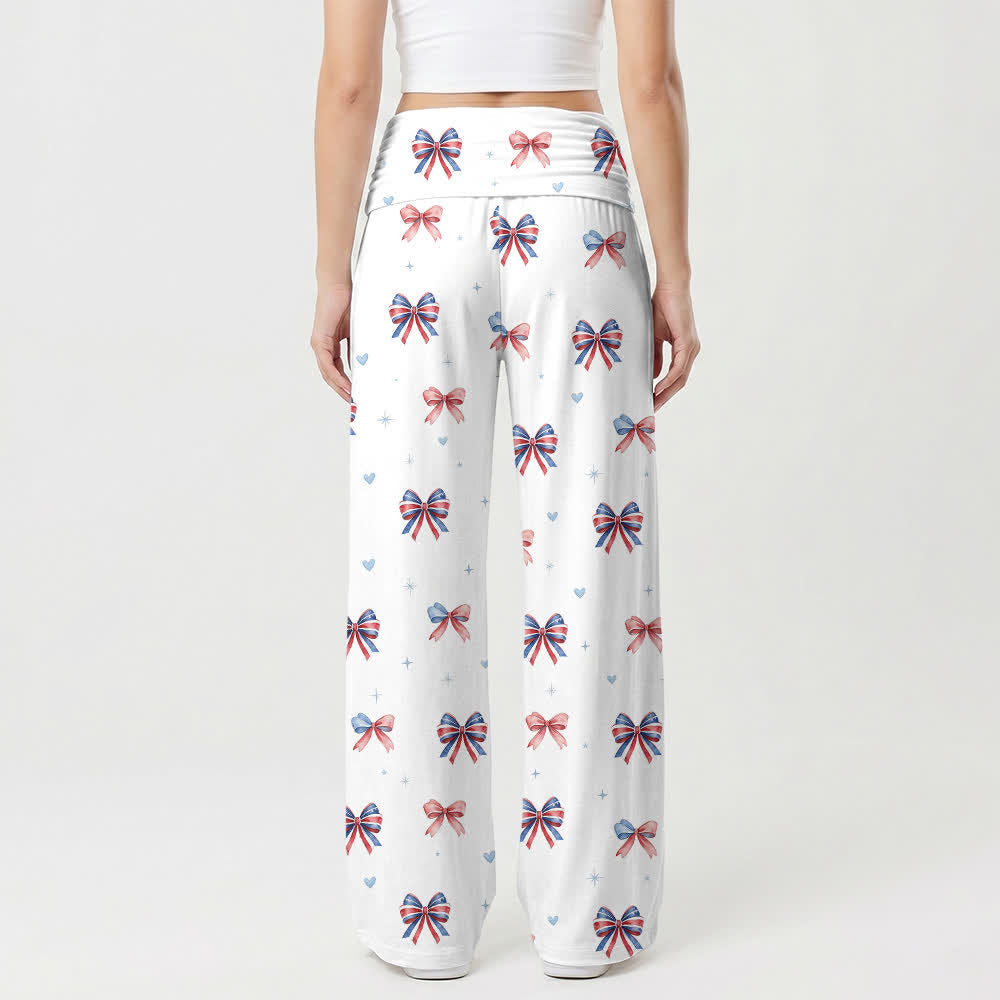 Christianartworkshop Sweet Bow Print Blue Cross Women's Wide Leg Pants - image 1
