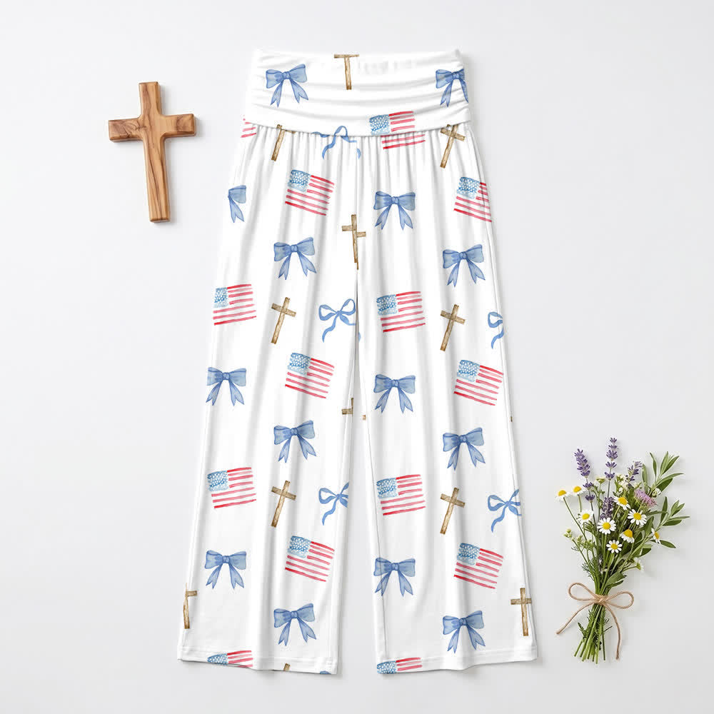 Christianartworkshop Americana Bow And Cross Print Women’s Wide Leg Pants - image 2