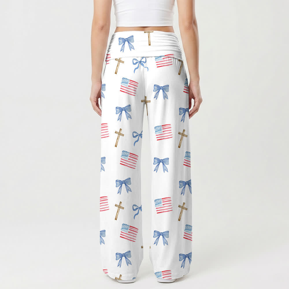 Christianartworkshop Americana Bow And Cross Print Women’s Wide Leg Pants - image 1