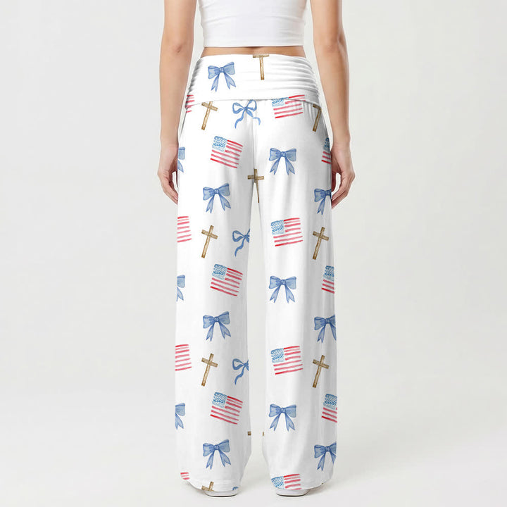 Christianartworkshop Americana Bow And Cross Print Women’s Wide Leg Pants - image 1