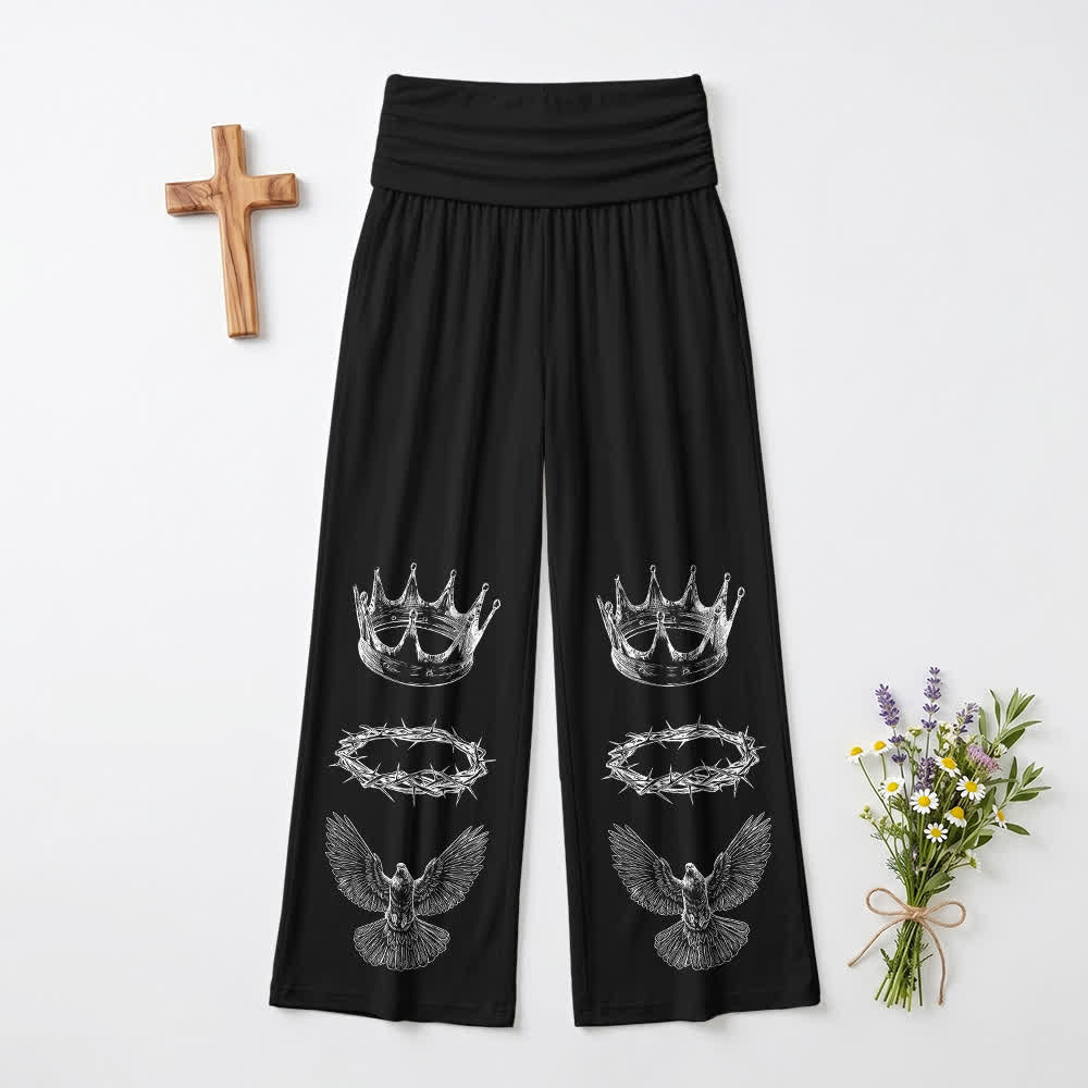 Christianartworkshop Crown And Dove Foldover Waist Women’s Wide Leg Pants - US22,UK/AU26,EU54 - image 0