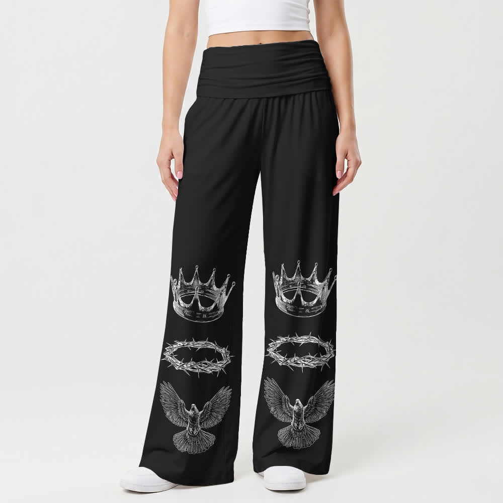 Christianartworkshop Crown And Dove Foldover Waist Women’s Wide Leg Pants - image 1
