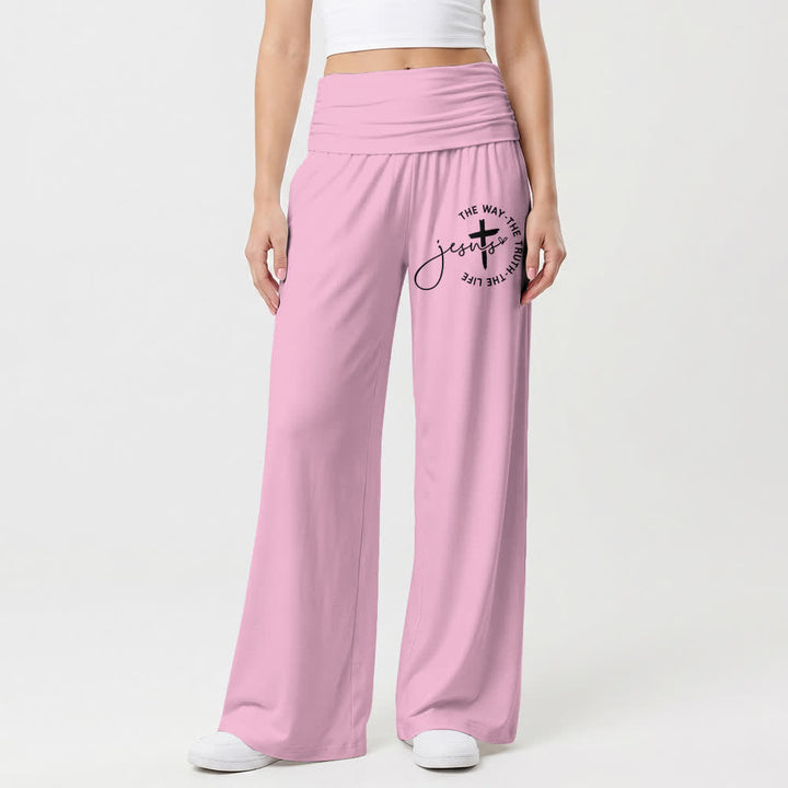 Christianartworkshop Jesus Cross Foldover Waist Women's Wide Leg Pants - image 5