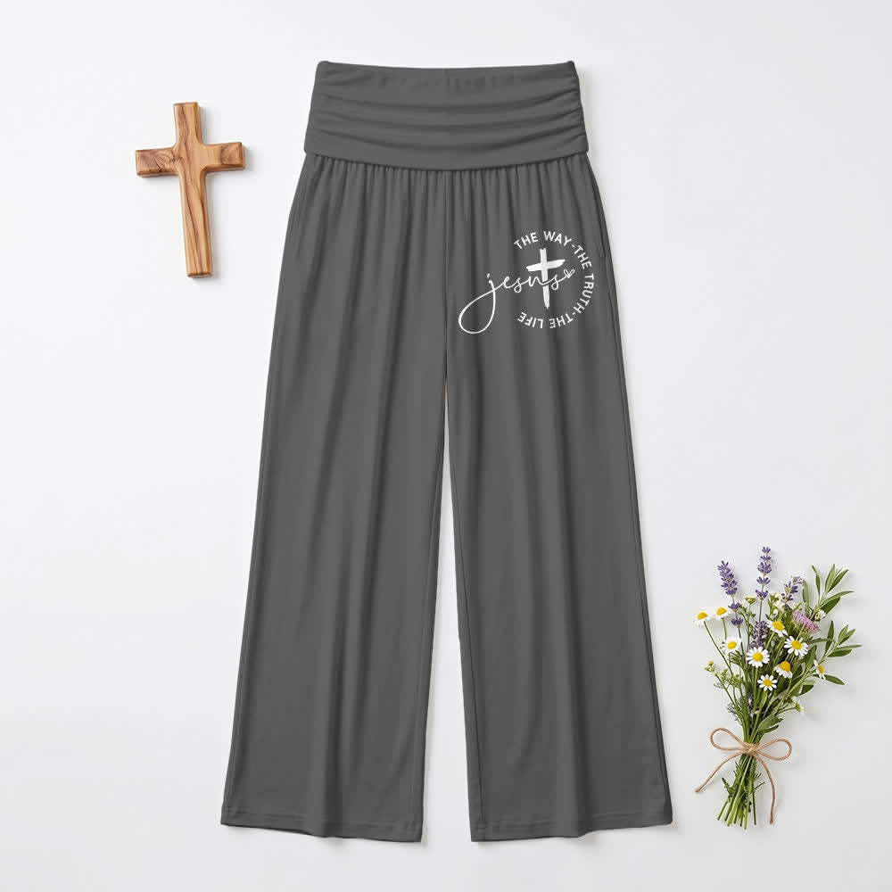 Christianartworkshop Jesus Cross Foldover Waist Women's Wide Leg Pants - Grey - US22,UK/AU26,EU54 - image 0