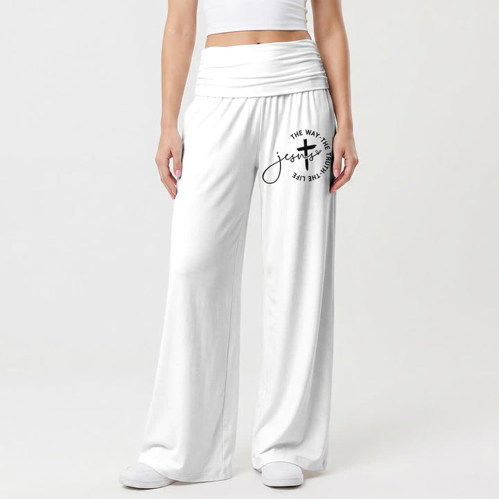 Christianartworkshop Jesus Cross Foldover Waist Women's Wide Leg Pants - image 7