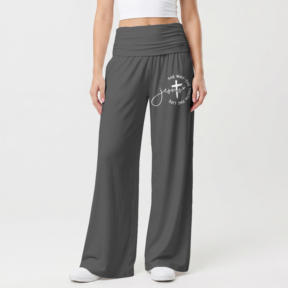 Christianartworkshop Jesus Cross Foldover Waist Women's Wide Leg Pants - image 1