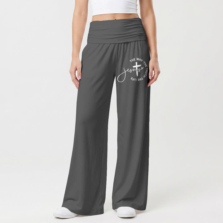 Christianartworkshop Jesus Cross Foldover Waist Women's Wide Leg Pants - image 1
