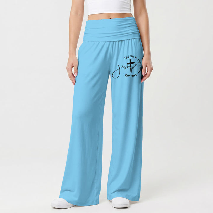 Christianartworkshop Jesus Cross Foldover Waist Women's Wide Leg Pants - image 13