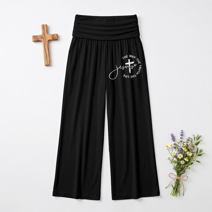 Christianartworkshop Jesus Cross Foldover Waist Women's Wide Leg Pants - Black - US22,UK/AU26,EU54 - image 9