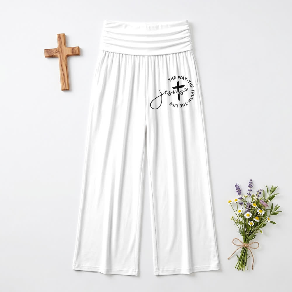 Christianartworkshop Jesus Cross Foldover Waist Women's Wide Leg Pants - White - US22,UK/AU26,EU54 - image 6