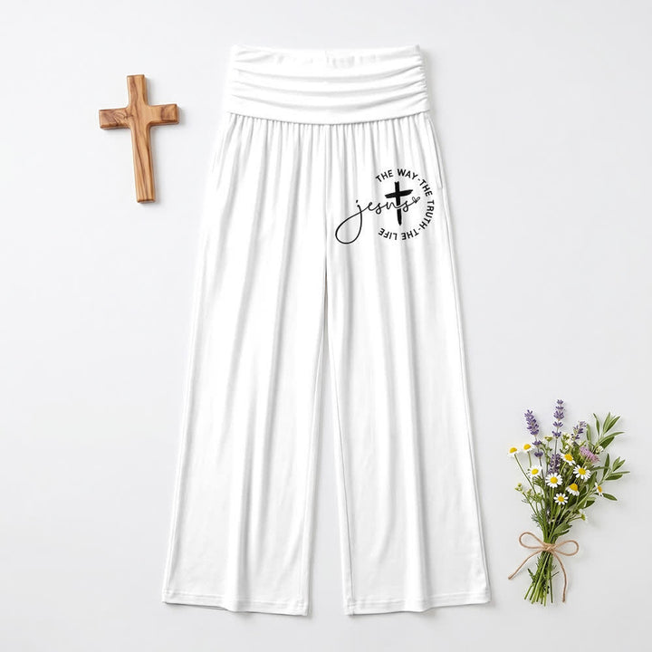 Christianartworkshop Jesus Cross Foldover Waist Women's Wide Leg Pants - White - US22,UK/AU26,EU54 - image 6