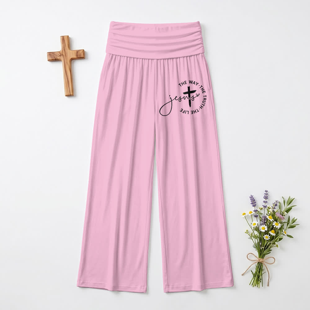 Christianartworkshop Jesus Cross Foldover Waist Women's Wide Leg Pants - Pink - US22,UK/AU26,EU54 - image 3