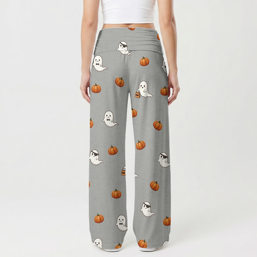 Christianartworkshop Ghost Pumpkin Cross Cozy Lounge Women’s Wide Leg Pants - image 2
