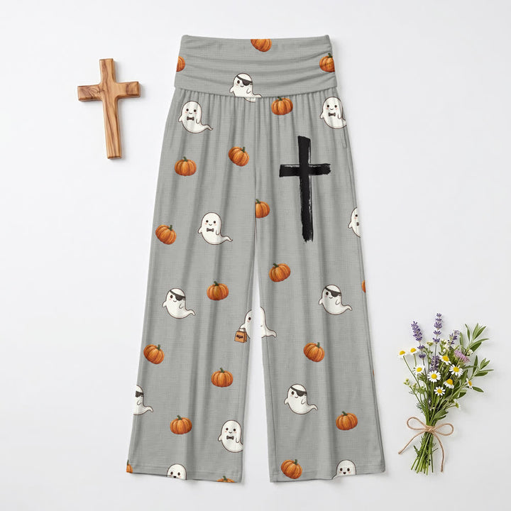Christianartworkshop Ghost Pumpkin Cross Cozy Lounge Women’s Wide Leg Pants - US22,UK/AU26,EU54 - image 0