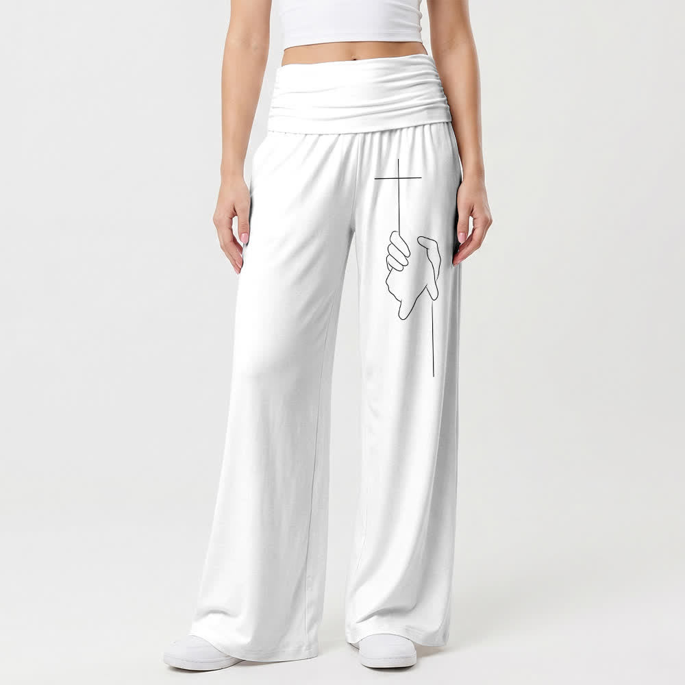 Christianartworkshop Graceful Cross Line Art Black Soft Draped Womens Wide Leg Pants - image 13