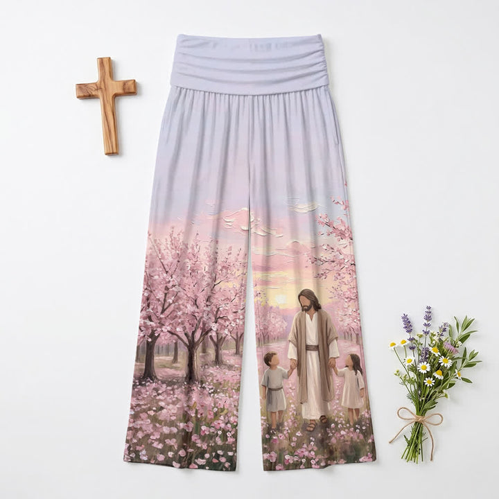 Christianartworkshop Jesus Cherry Blossom Sunrise Print Women’s Wide Leg Pants - US22,UK/AU26,EU54 - image 0