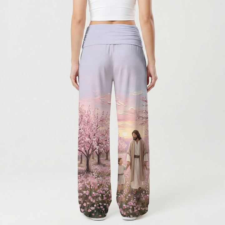 Christianartworkshop Jesus Cherry Blossom Sunrise Print Women’s Wide Leg Pants - image 2